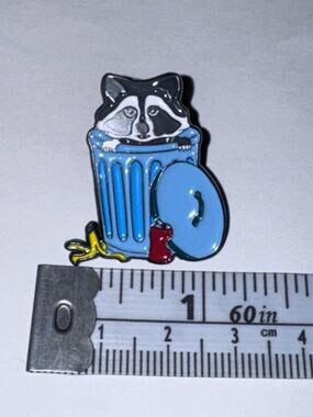 Raccoon in garbage can with lid Pin Brooch